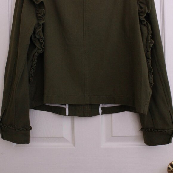 Anthropologie Dolan Olive Green Ruffle Utility Jacket Cotton - Picture 13 of 13